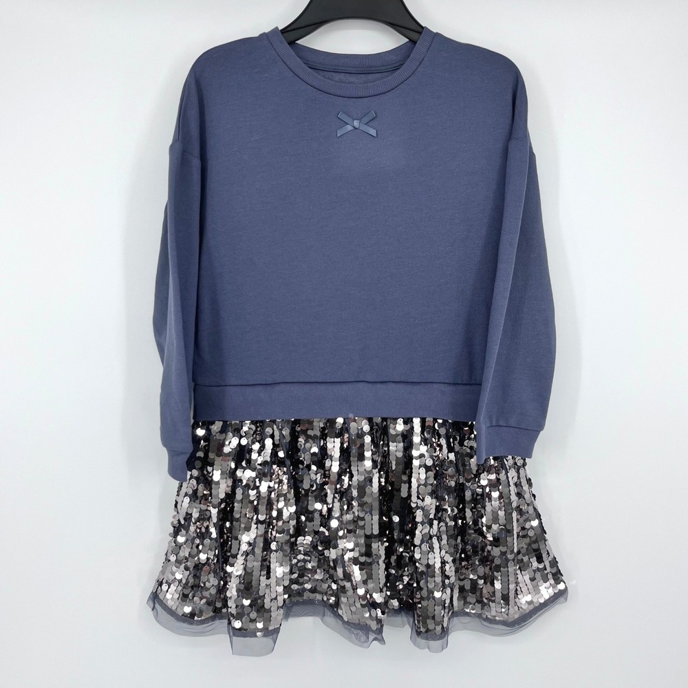 Sweatshirt Sequin Skirt Dress Girls 8 Slate Grey Long Sleeve Bow Disco Festive